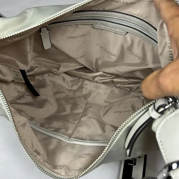 Calvin Klein Beige Canvas Crossbody Bag Purse w Guitar Strap - Picture 7 of 9